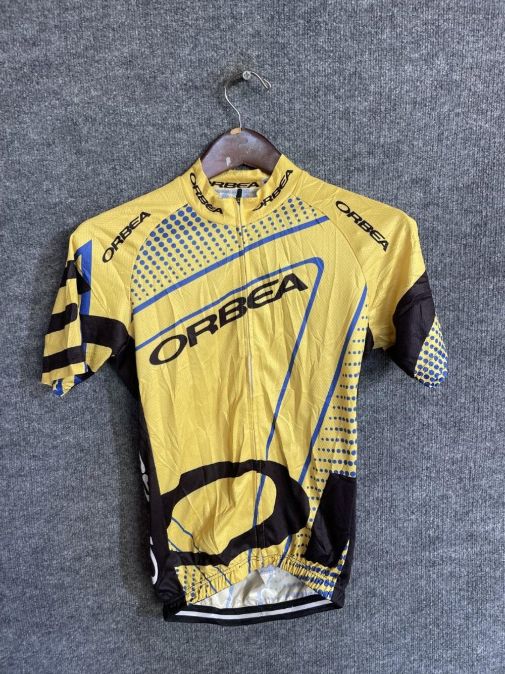 Orbea Cycling Jersey Mens Medium Yellow Full Zip Short Sleeve Pockets Bike